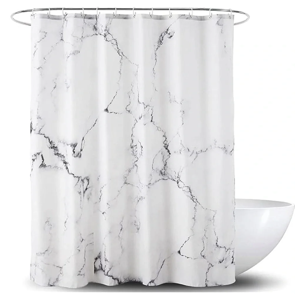 Today’s Living Marble Elite Bath Shower Curtain Easy Care Fabric White Gray